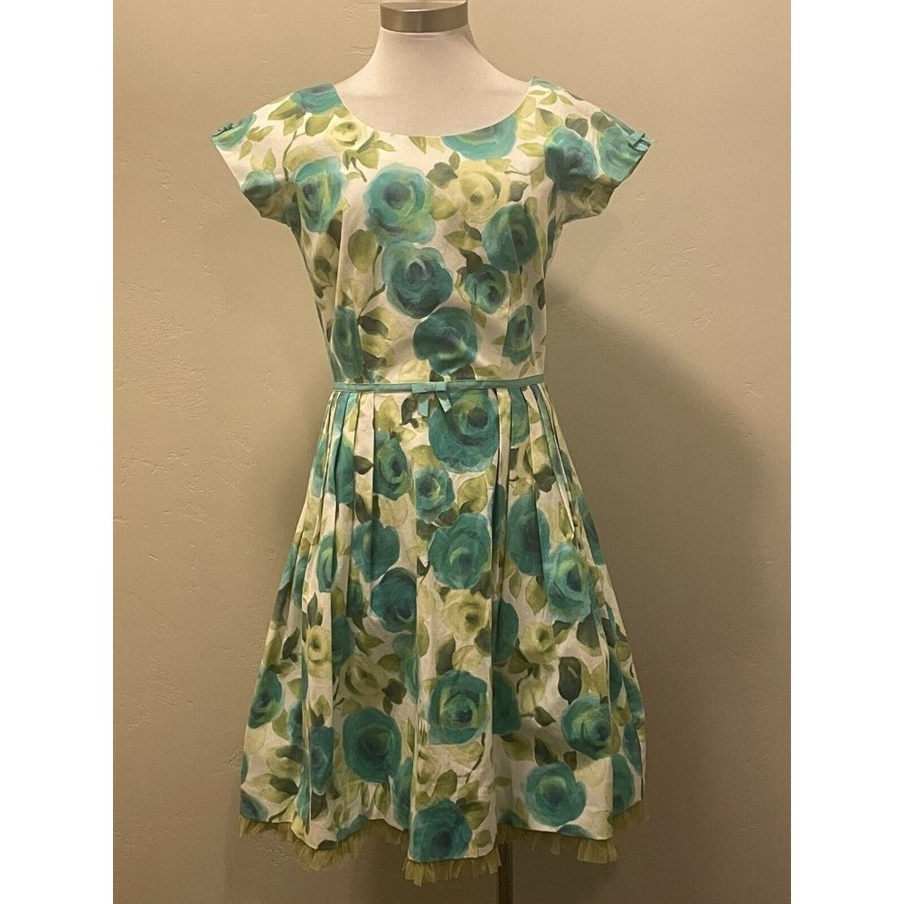 SARA CAMPBELL Vintage 90's Romantic Watercolor Floral Summer Fit & Flare Dress 6